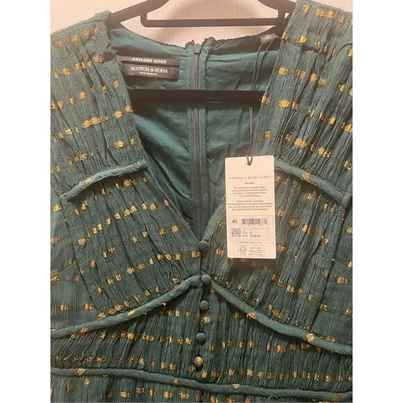 Scotch & Soda Long Sleeved Lurex Jacquard Ruffle Green Dress size M NWT$248 - Picture 8 of 9